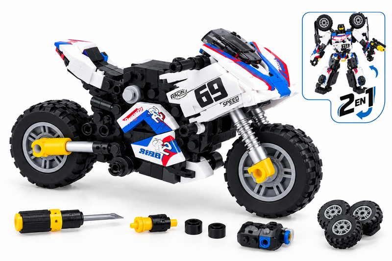 Moto Robot Transformable 4 en 1 – Moto Blanca 143 piezas