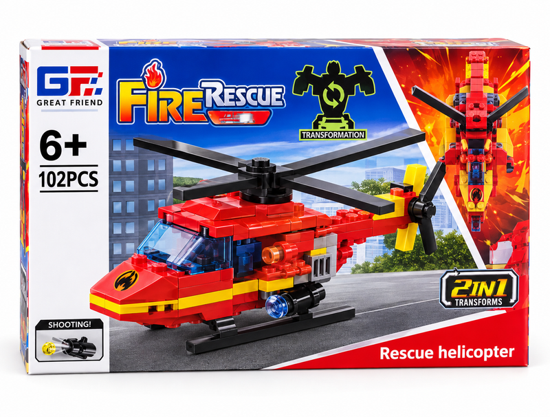 Vehículo Emergencia Robot Transformable 4 en 1 – Helicoptero de rescate 102 piezas