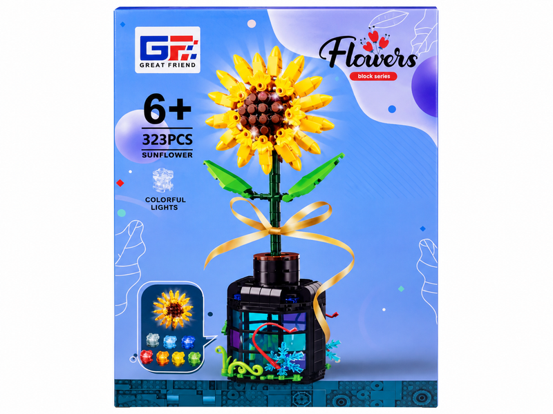 Flor de bloques Armable con Luz en Botella Decorativa - Girasol 323 piezas