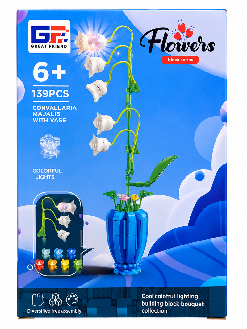 Flor de bloques Armable Florero – Lirio de los valles 139 piezas