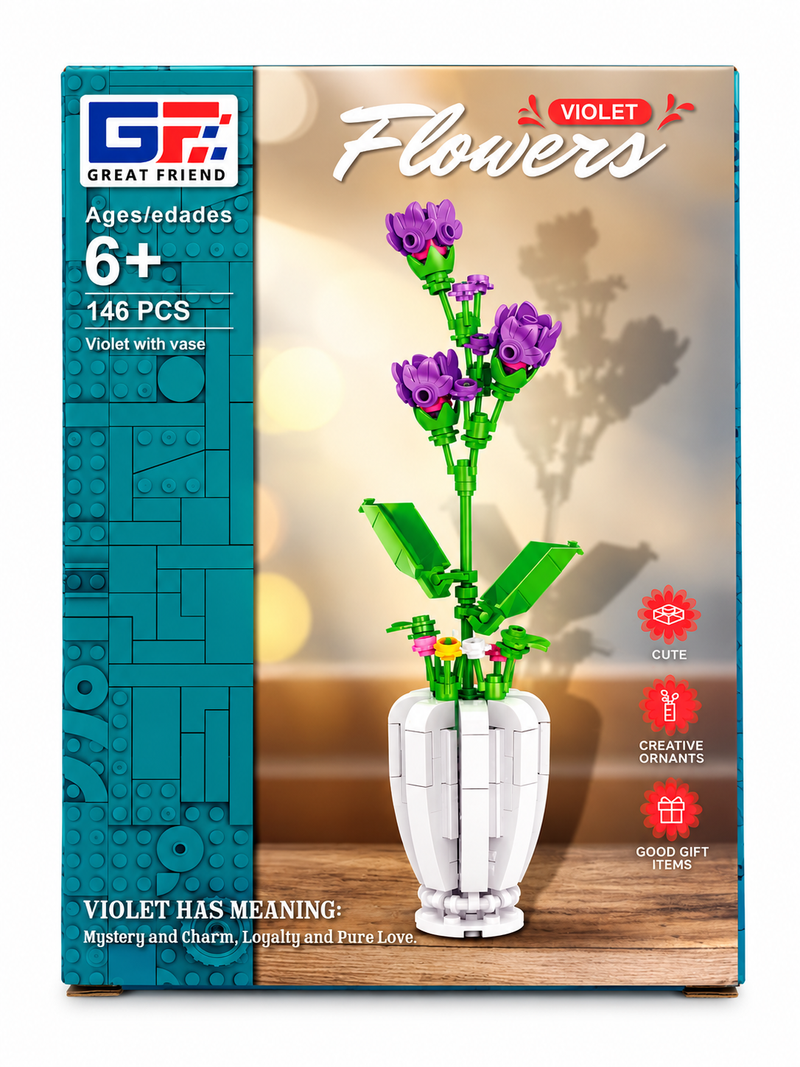 Flor de bloques Armable Florero – Violeta 146 piezas