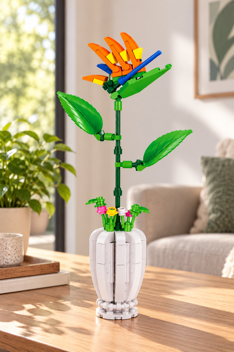 Flor de bloques Armable Florero – Ave del Paraíso  138 piezas