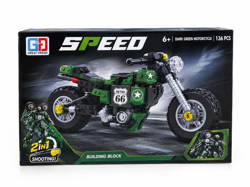 Moto Robot Transformable 4 en 1 – Moto verde 136 piezas
