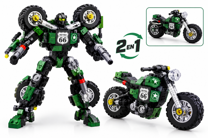 Moto Robot Transformable 4 en 1 – Moto verde 136 piezas