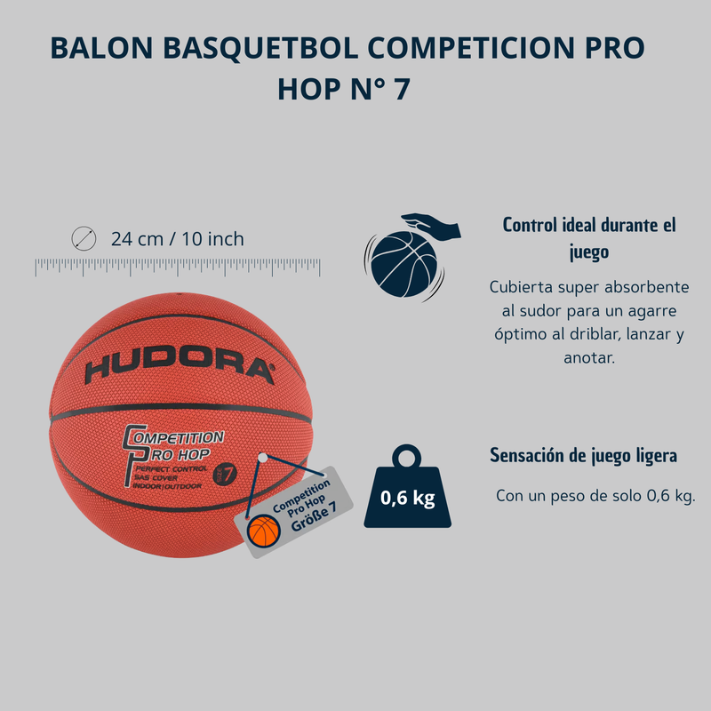 BALON BASQUETBOL HUDORA COMPETICION PRO HOP N° 7