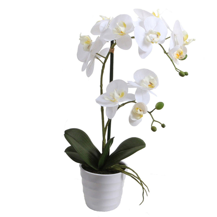 Orquídea blanca artificial de 51 cm en macetero redondo - Vadell cl